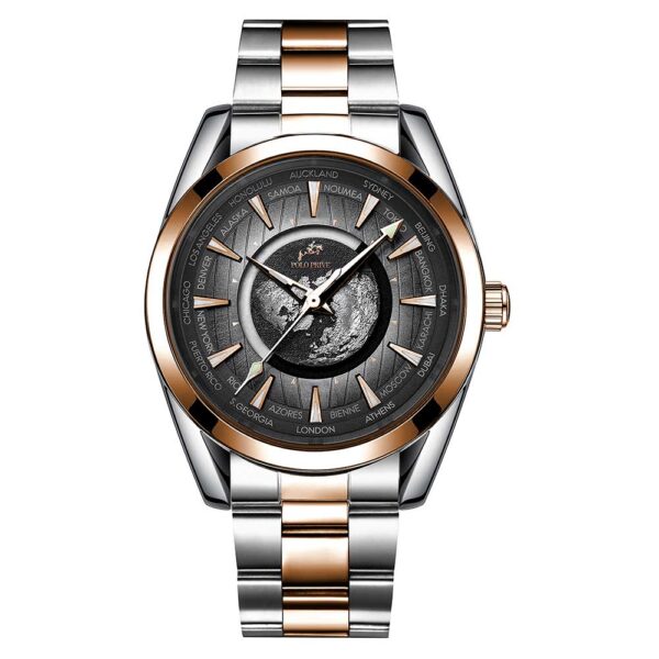 Black dial silver strap rose-gold bezel Eclipse watch – PP-795E-24-SRGB