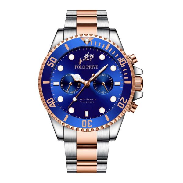 Blue dial rose-gold bezel prestige watch – PP-823F-24-SRGBL