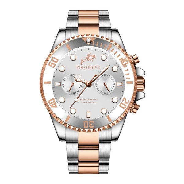 Silver dial rose-gold bezel men’s prestige watch – PP-823F-24-SRGS