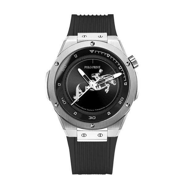 Silver case black dial silicon strap watch – PP-8661-24-SBB