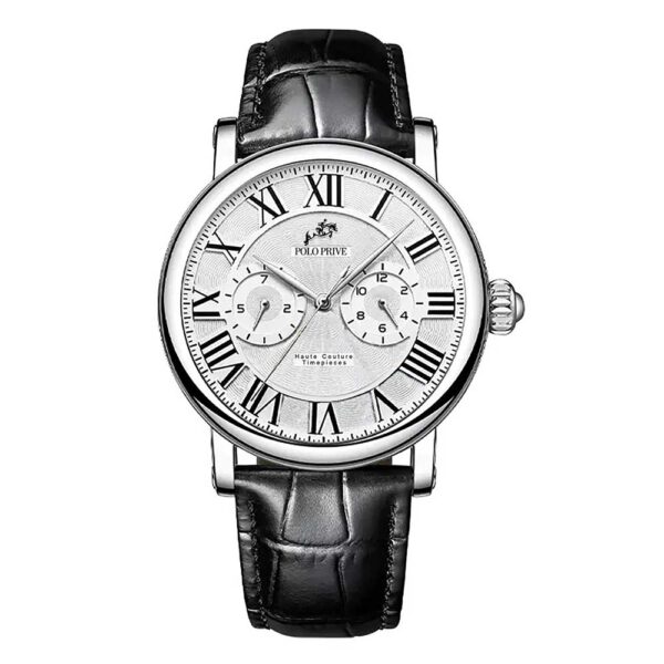 Silver case brown leather white dial men’s watch – PP-867Q-24-SBW