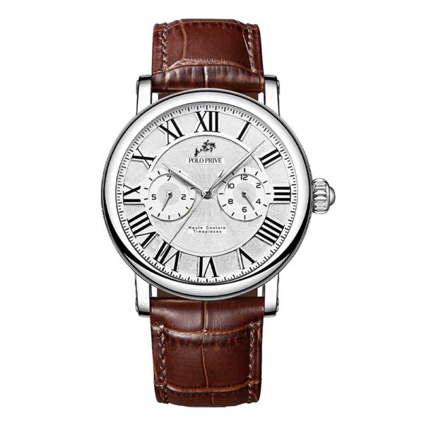 White dial rose-gold numerals brown leather watch – PP-867Q-24-SBRW